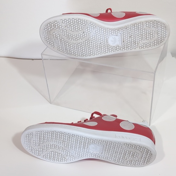 Men's bright red and silverish white polka dots Adidas Stan Smith endorsed - Picture 3 of 5